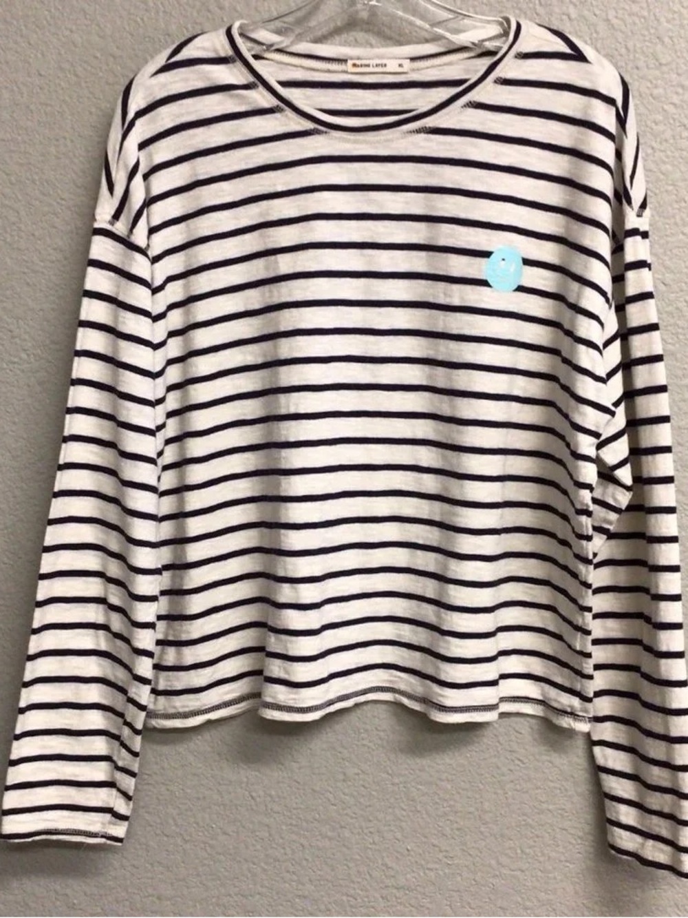 Women’s Striped Long-Sleeve Crew Tee in White & Navy